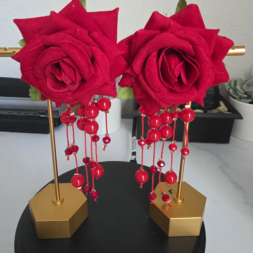 Elegant Red Rose Earrings